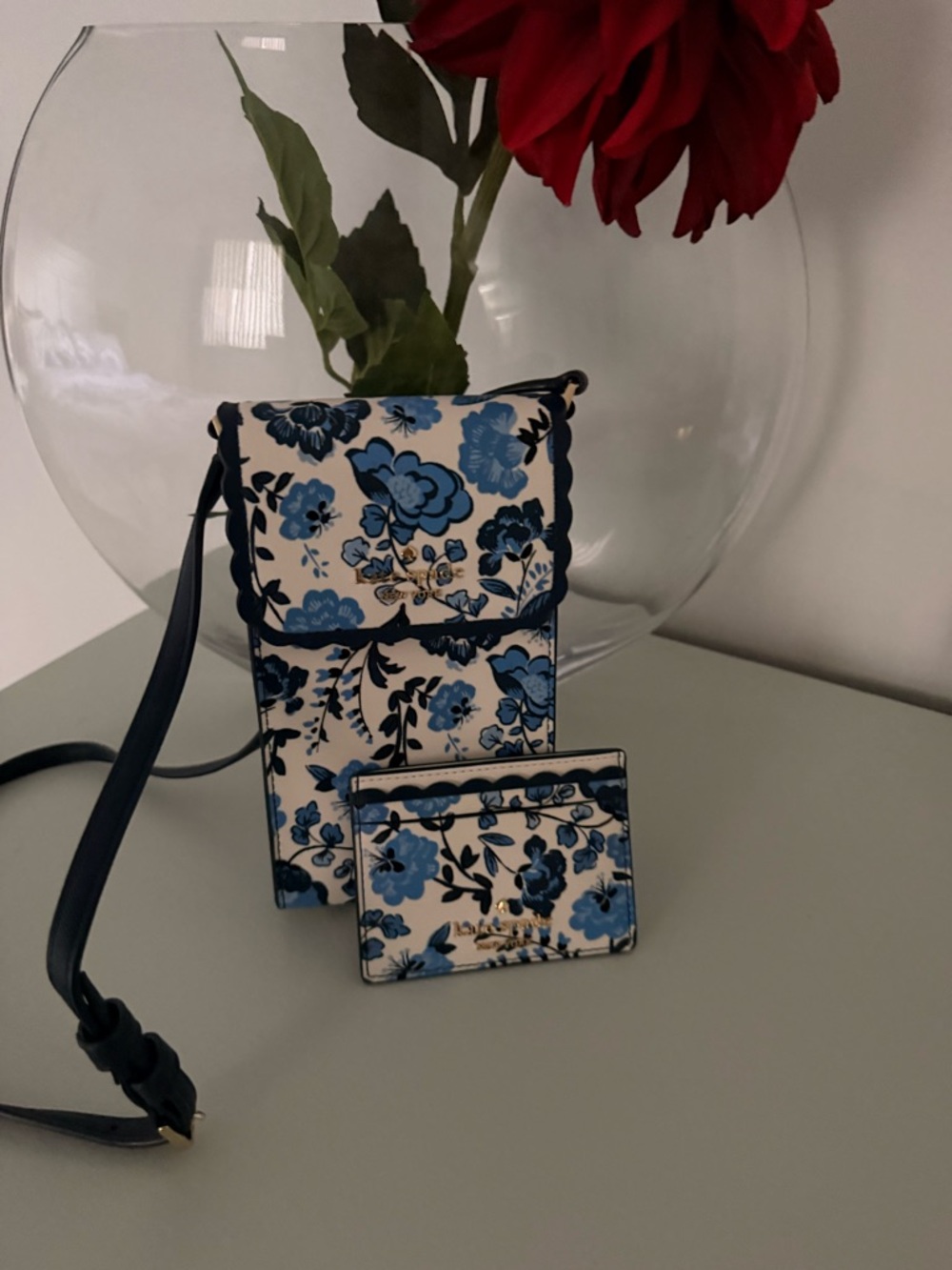 kate spade Blue & White Floral Crossbody with Card Holder